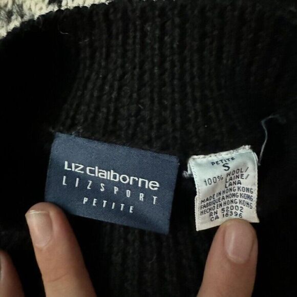 Vintage 90s Liz Claiborne Black 100% Wool Oversized Chunky Christmas Sweater S - Picture 2 of 7